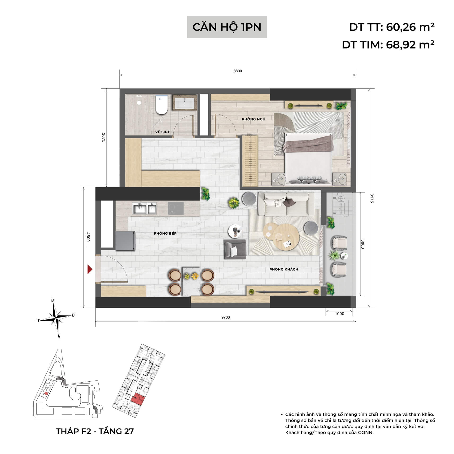 thiết kế căn hộ 1 phòng ngủ dự án Central Lakeside