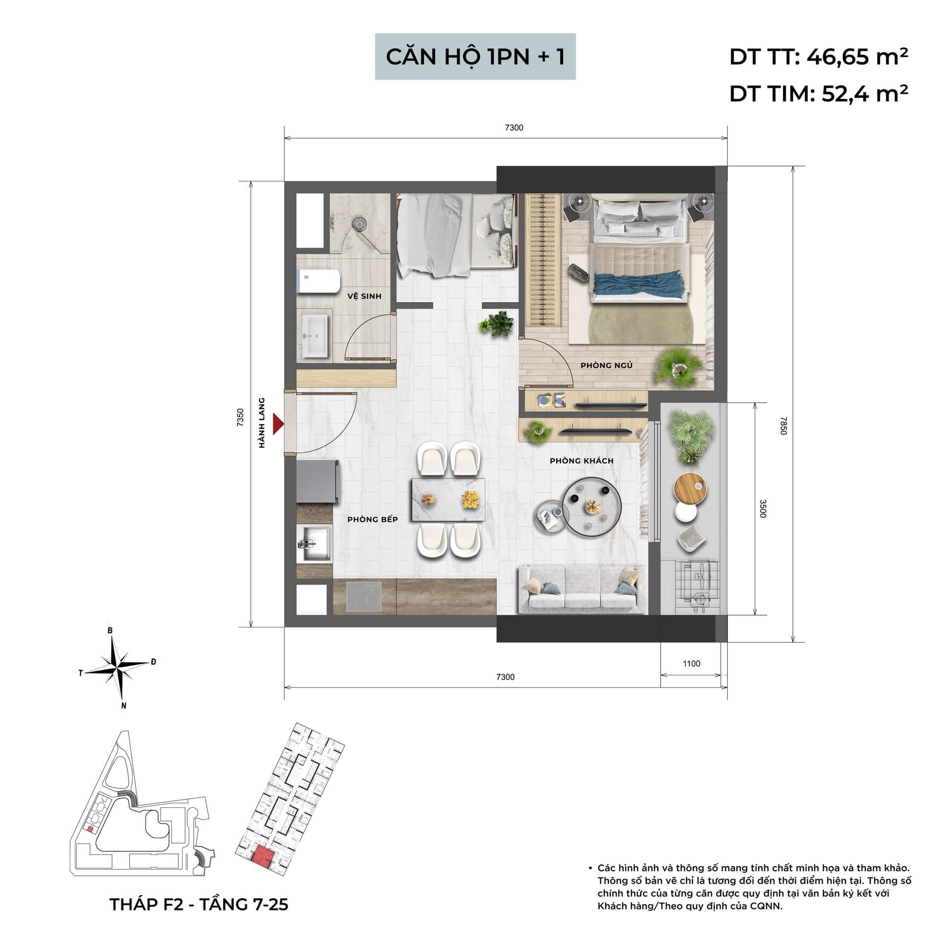 thiết kế căn hộ 1 phòng ngủ+1 dự án Central Lakeside