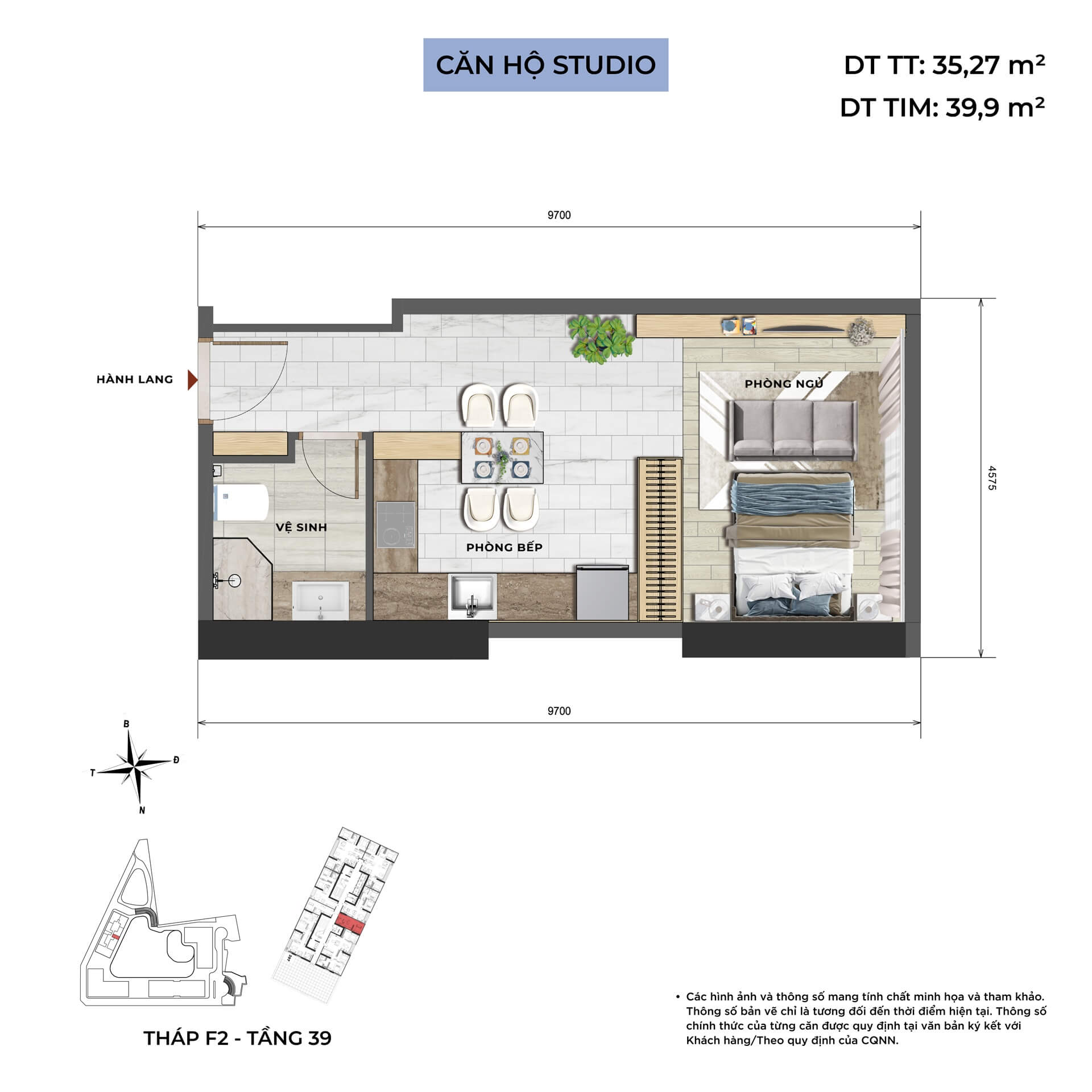 thiết kế căn hộ studio dự án Central Lakeside