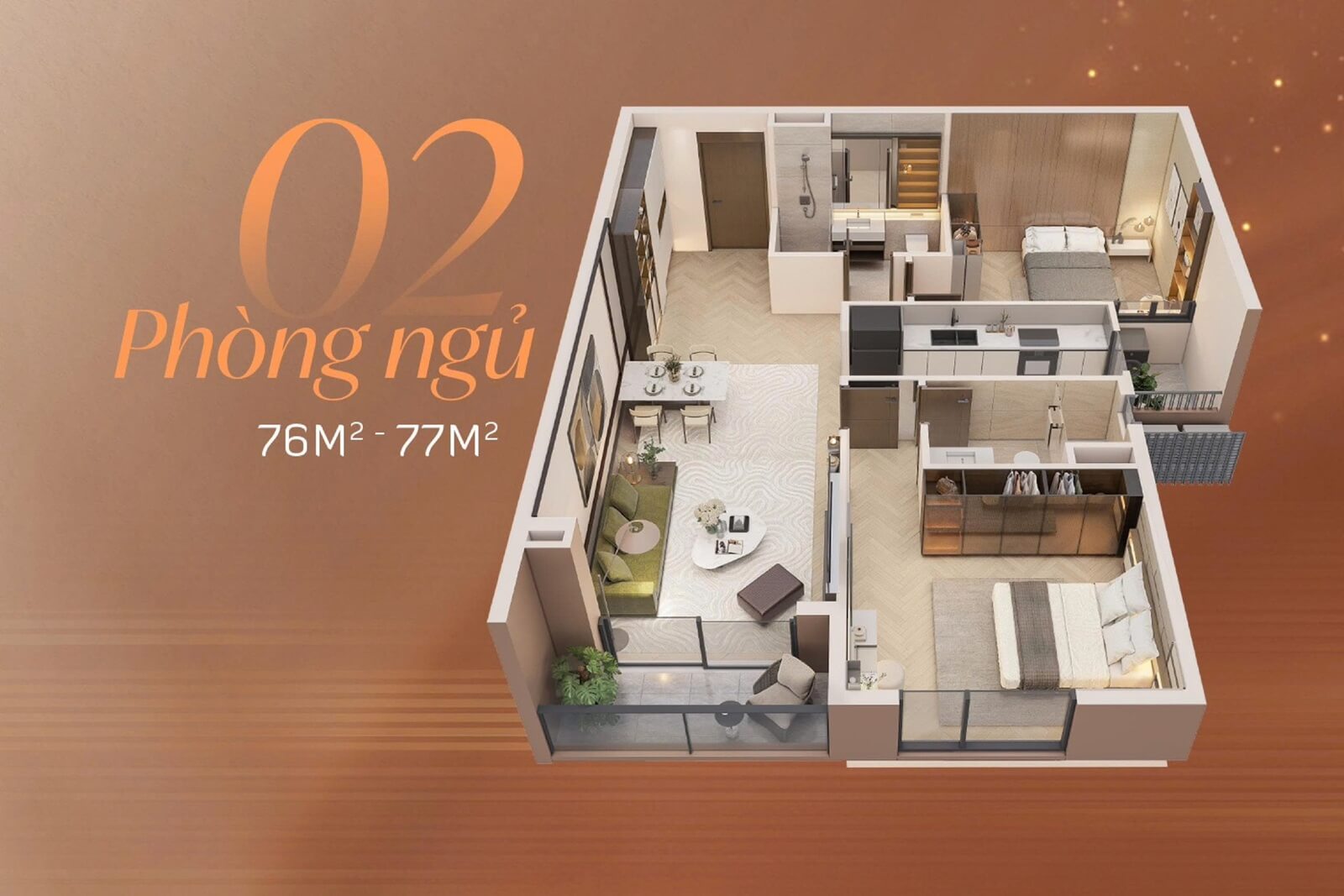 Căn hộ 2 phòng ngủ Central Lakeside Trung Văn